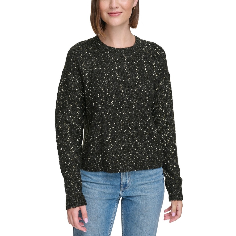 Calvin Klein Jeans Women's Crewneck Long-Sleeve Lurex Sweater Black/Gold Size XL